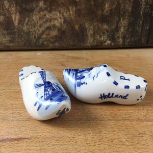 Delft Salt and Pepper Shakers Dutch Shoes Porcelain Made in  Holland Windmills
